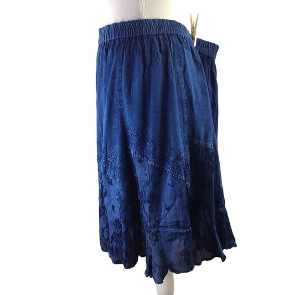 Studio West Apparel NWT Skirt Blue Elastic Tiered Sz 16 Pull On Dance Boho Denim - Picture 4 of 9